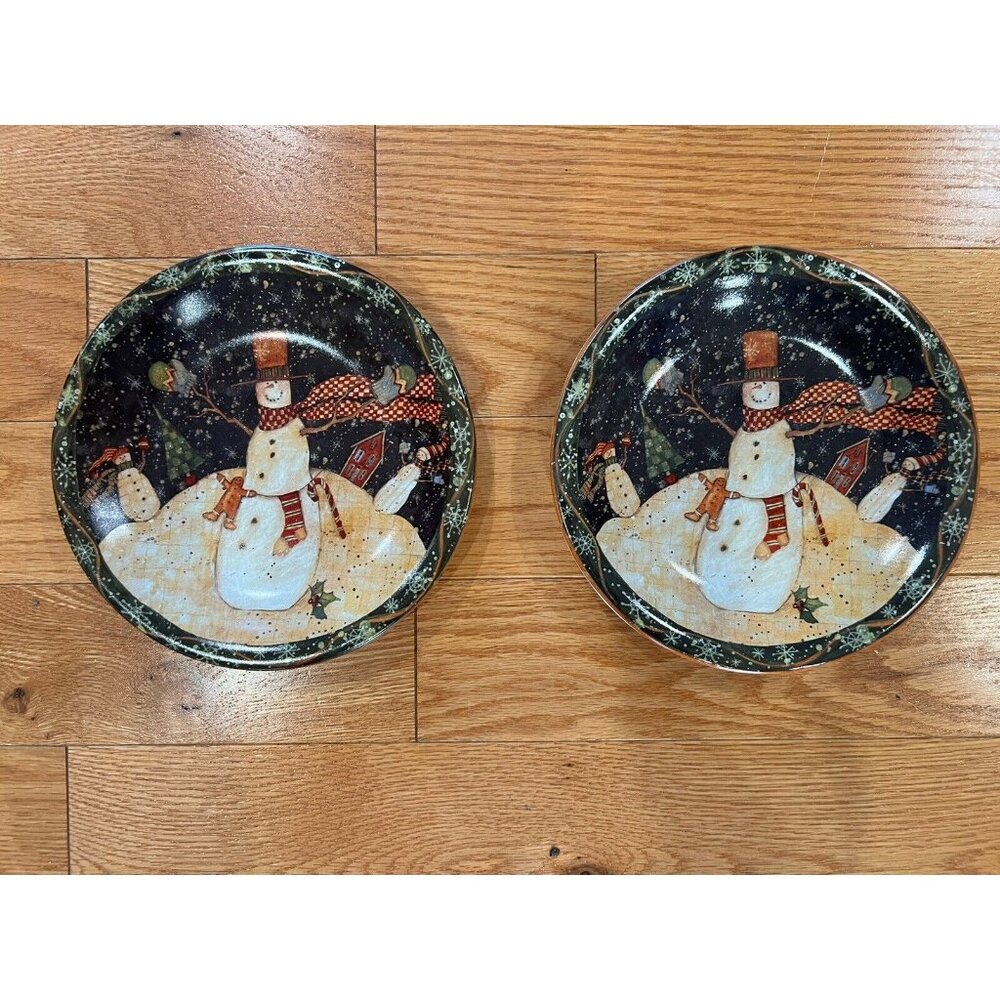 Certified International Susan Winget Folk Snowman 8" Salad Plates (2)